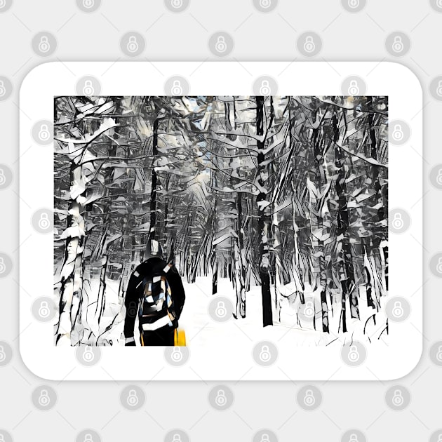 The Forest of Cranes White Snow Forrest Ski Art Sticker by PsyCave